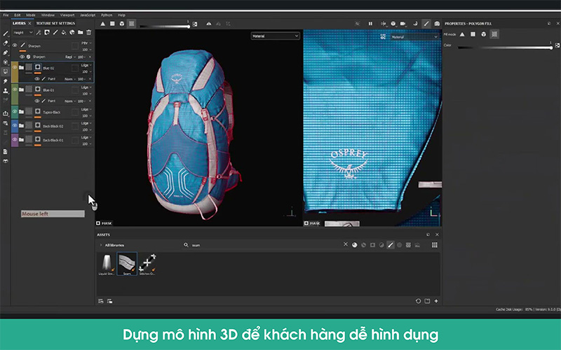 dựng mô hình 3D balo để khách hàng dễ hình dung